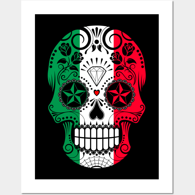 Italian Flag Sugar Skull with Roses Wall Art by jeffbartels